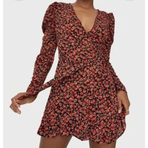 Missguided Womens Puff Sleeve Ruffle Detail Dress Size 4 Floral Print Tie Belt‎